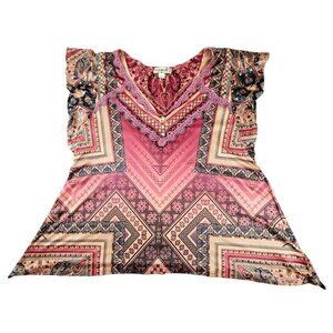Womans Colorful Summer Knit Top Butterfly Sleeve Size Petite Medium JH1649089